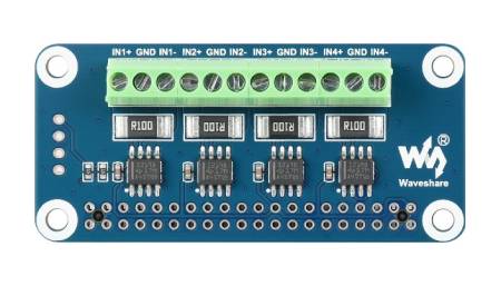 4kanálový HAT pro monitorování proudu, napětí a výkonu pro Raspberry Pi - I2C / SMBus - Waveshare 17539