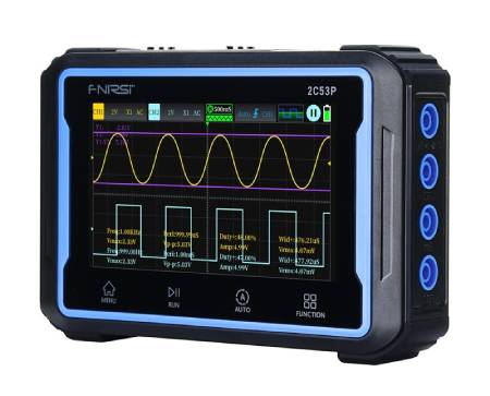 Přenosný osciloskop FNIRSI 2C53P 3 v 1 s multimetrem a generátorem signálu 50 MHz, 2 kanály