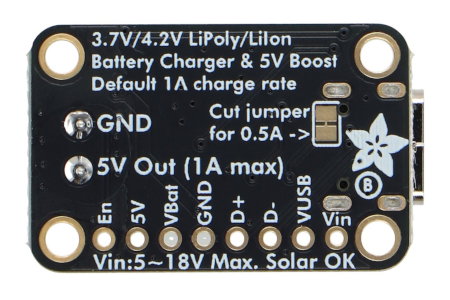Modul nabíjení baterií Li-Pol / Li-Ion 5V bq25185 s USB typu C / DC / solárním panelem - Adafruit 6106