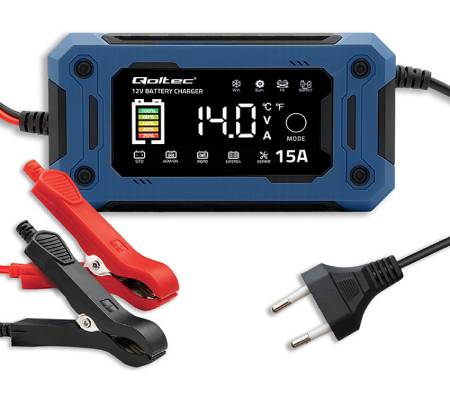 Mikroprocesorová nabíječka - usměrňovač pro AGM / GEL / LiFePO4 baterie - 12 V 15 A - Qoltec 52496