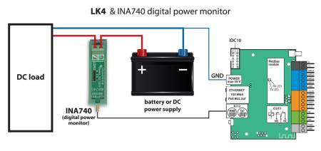 INA740 - Digitální monitor výkonu I2C pro měření proudu, napětí, výkonu a energie - montáž na DIN lištu