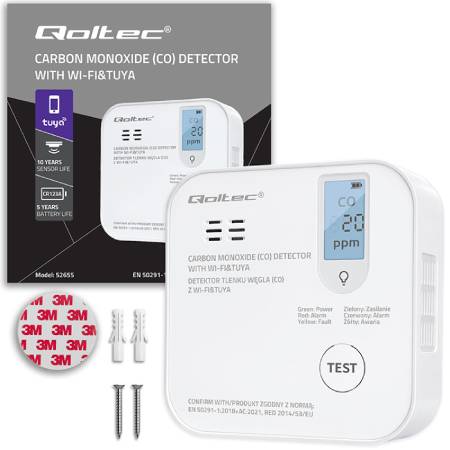 Detektor oxidu uhelnatého na baterie - WiFi Tuya - Qoltec 52655